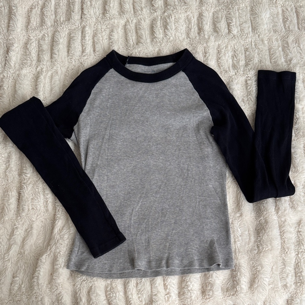 Brandy Melville Gray and Navy Blue Long Sleeve Tee